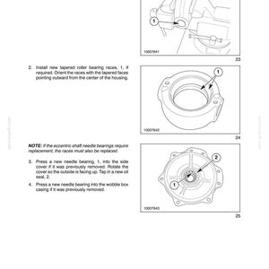 May include: A technical manual page titled SECTION 58 - ATTACHMENT/HEADERS - CHAPTER 3 WOBBLE BOX ASSEMBLY. It features three black and white line drawings showing mechanical parts with numbered labels 1 and 2, illustrating installation steps.