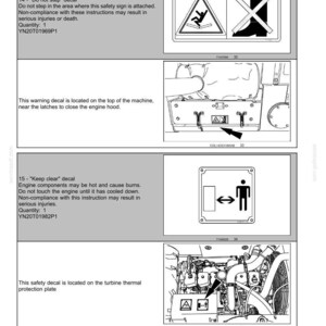 May include: Page from a manual with safety information. Includes diagrams of safety decals with warnings about stepping and keeping clear of machinery. Text includes "Do not step" and "Keep clear" warnings.