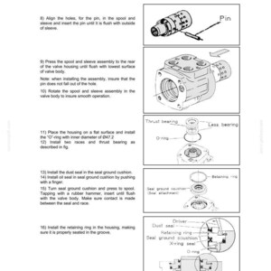 May include: Diagram of hydraulic valve assembly components, including a valve body, bearings, seals, and retaining rings. The image includes labels such as "Thrust bearing," "O-ring," and "Dust seal," with assembly instructions and a note referencing a Maxxfarm model.