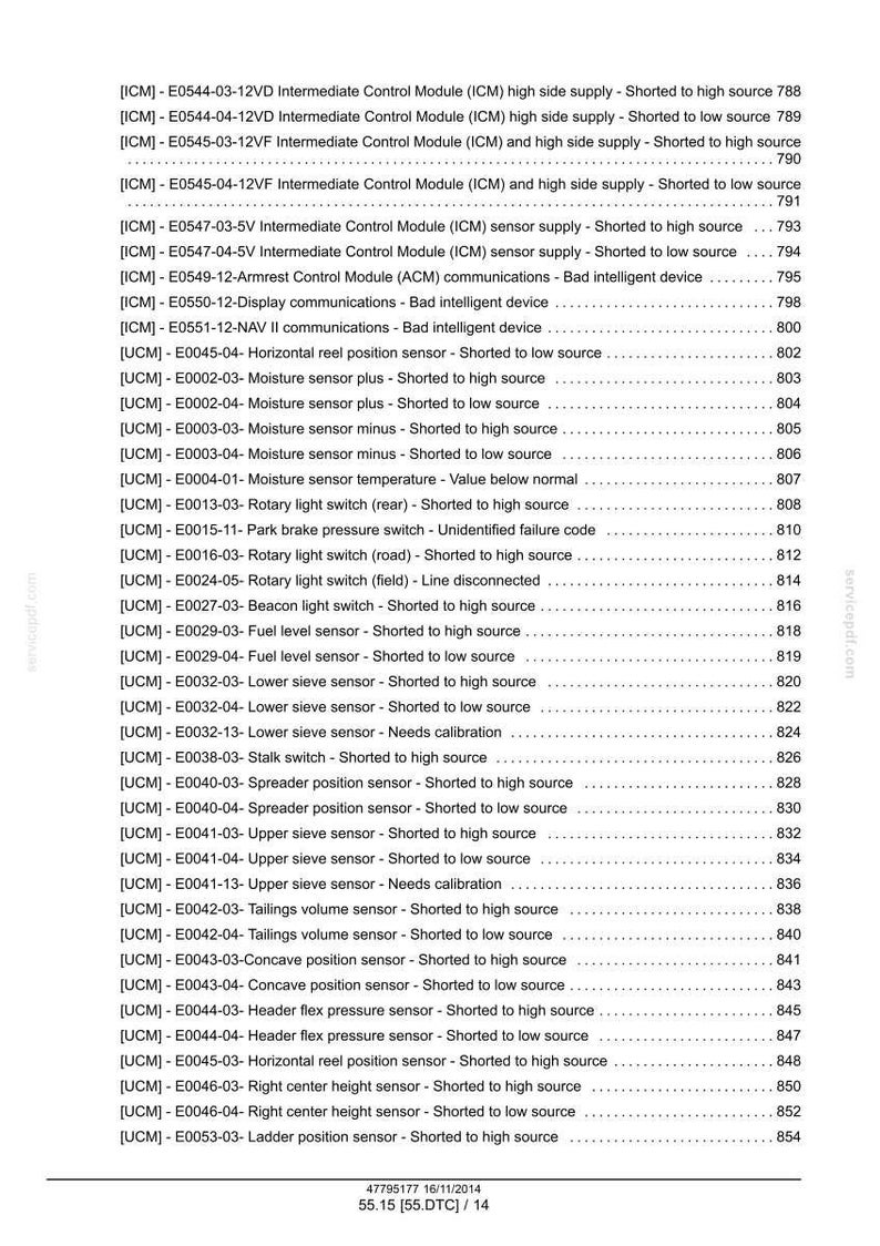 May include: A detailed technical document with a list of error codes and descriptions for various vehicle systems, including sensors and switches. The document includes codes for intermediate control modules, sensors, and other components.