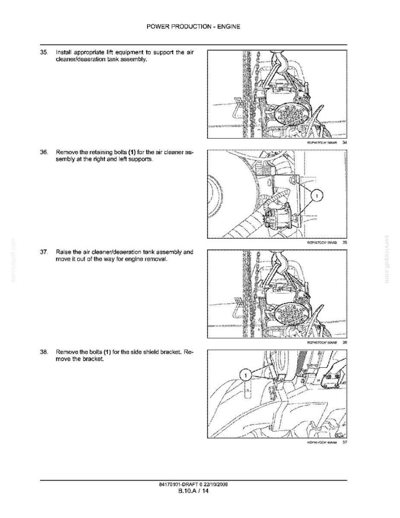 May include: Diagram from a manual showing engine components and instructions. Text includes "POWER PRODUCTION - ENGINE" and instructions for removing parts. Illustrations show the engine and related parts.