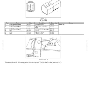 May include: Diagram of an electrical connector, labeled X-003A, with a table detailing pin connections and wire descriptions. The image includes a connector diagram and a wiring schematic for automotive electrical systems.