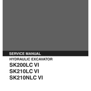 May include: A gray service manual for a Kobelco hydraulic excavator. The cover features the text KOBELCO, SERVICE MANUAL, HYDRAULIC EXCAVATOR, SK200LC VI, SK210LC VI, SK210NLC VI, and lists applicable serial numbers and the date 12/99 at the bottom.