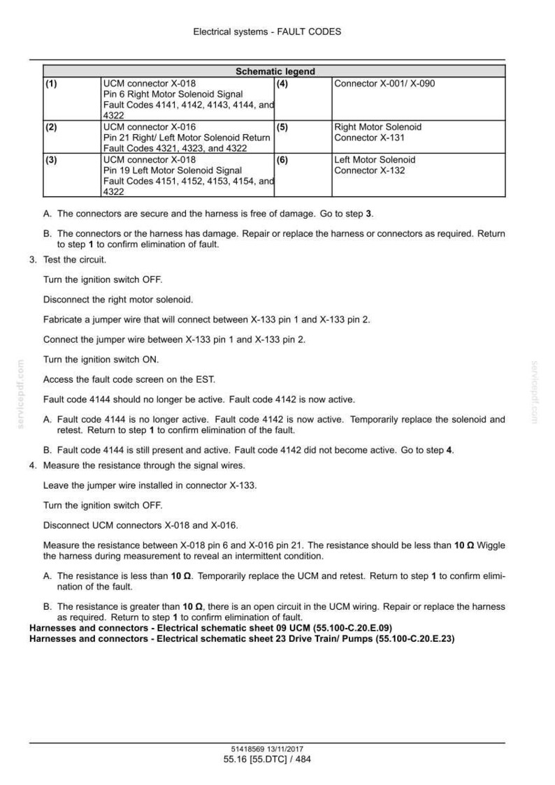 May include: Diagram of electrical systems fault codes, including connector and solenoid details. Text includes fault codes, testing instructions, and schematic references. The document is a technical guide for automotive diagnostics.