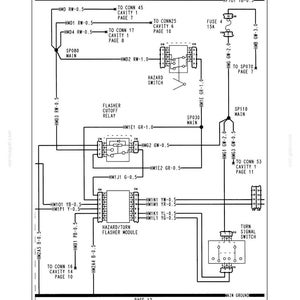 May include: A technical wiring diagram labeled SECTION 7 - SPECIFICATIONS HAZARD MODULE/SWITCH. The black and white schematic illustrates electrical connections for a hazard switch, flasher cutoff relay, and hazard/turn flasher module with labels.