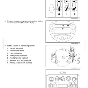 May include: Diagram of vehicle controls and alarms, including ignition key positions, indicator lamps, and various switches. The image shows detailed illustrations of the dashboard and control panels, with numbered labels for easy identification of functions.