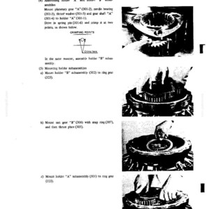 K&ouml;nnte beinhalten: Eine Seite aus einem technischen Handbuch mit schwarz-wei&szlig;en Anleitungsfotos zur Montage mechanischer Getriebekomponenten. Der Text enth&auml;lt Montageschritte f&uuml;r Halter A und B, Planetenr&auml;der, Nadellager und Hohlr&auml;der mit Diagrammen.