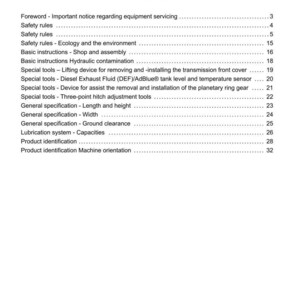 May include: A page from a manual titled "Contents" and "Introduction". The table of contents lists topics including safety rules, basic instructions, special tools, and general specifications. The page number is 2.
