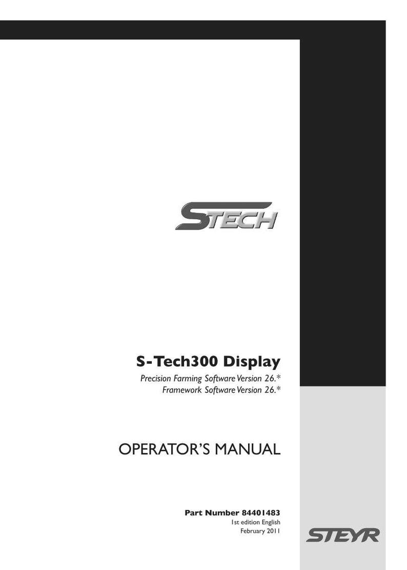 May include: An operator's manual for the S-Tech300 Display, featuring the Stech logo at the top and Steyr logo at the bottom. The text includes Precision Farming Software Version 26.*, Framework Software Version 26.*, Part Number 84401483, 1st edition English, and February 2011.