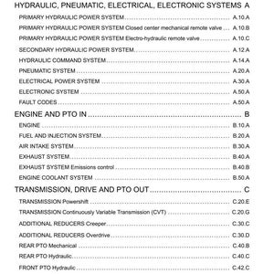 May include: A page titled "Contents" from a manual, listing various systems and components. Sections include hydraulic, pneumatic, electrical, engine, transmission, axles, brakes, and steering systems. The document is dated 08/06/2011.