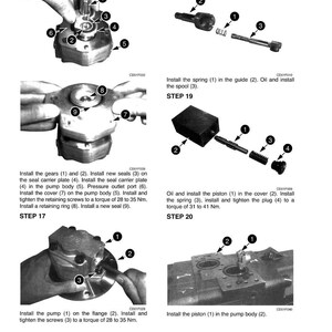 Puede incluir: Un diagrama t&eacute;cnico en blanco y negro que ilustra el montaje de piezas mec&aacute;nicas. El diagrama muestra varios pasos con componentes numerados, flechas e instrucciones, incluyendo especificaciones de par en Newton-metros.