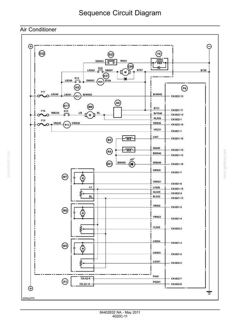 May include: A detailed sequence circuit diagram for an air conditioner, featuring numerous electrical components, labeled with codes and symbols. The diagram includes lines, circles, and rectangles, with text labels such as "Air Conditioner" and "Sequence Circuit Diagram".