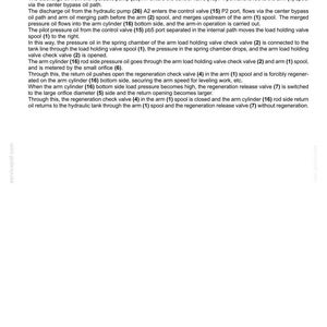 May include: A technical diagram titled "ARM-IN FORCED REGENERATIVE CIRCUIT" with detailed text explaining hydraulic systems. The document includes diagrams and technical specifications, suitable for engineering or technical reference.