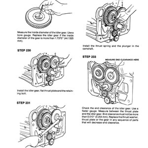 Puede incluir: Diagrama en blanco y negro que ilustra los pasos de montaje del motor. Incluye primeros planos de engranajes, muelles y pernos con medidas en mm y Newton metros. Las instrucciones de texto acompa&ntilde;an cada paso, guiando el proceso de montaje.