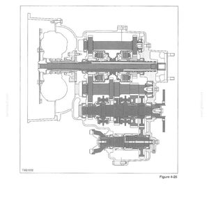May include: Technical diagram illustrating transmission power flow, labelled "SECTION 4 - TRANSMISSIONS". The diagram shows internal mechanical components, including gears, shafts, and housings. The figure is labelled "Figure 4-25".