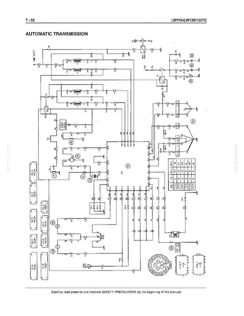 May include: A detailed schematic diagram of an automatic transmission system, featuring numerous interconnected components, lines, and symbols. The diagram includes text labels and a table, all rendered in black on a white background. The title "AUTOMATIC TRANSMISSION" is prominently displayed.