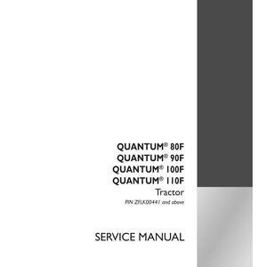 May include: A white service manual with the text "QUANTUM 80F, 90F, 100F, 110F Tractor" and "SERVICE MANUAL". The manual includes the Case IH Agriculture logo and part number 51523375.