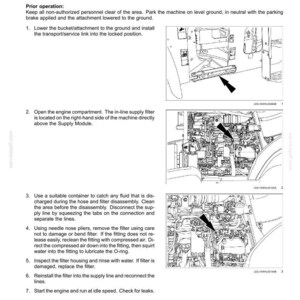 May include: A page from a maintenance manual detailing the cleaning of an in-line filter for Selective Catalytic Reduction (SCR) systems. The manual includes diagrams and instructions for the process, with arrows pointing to specific components.