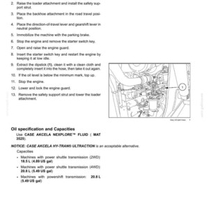 May include: Page from a maintenance manual detailing transmission oil level checks. Includes instructions, a diagram of engine components, and oil capacity specifications in liters and US gallons.