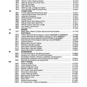 May include: A printed page from a manual, listing tractor steering, power train, brakes, electrical, accessories, and hydraulic system components. Includes form numbers and revision date.