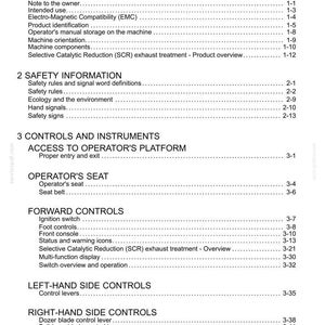 May include: A page from a manual titled "Contents" with a list of topics including "General Information", "Safety Information", and "Controls and Instruments". The text is black on a white background.