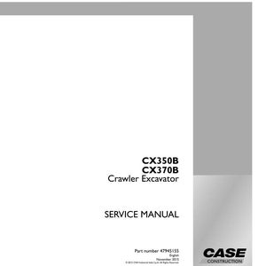 Peut inclure: Manuel de service blanc pour une pelle sur chenilles CX350B et CX370B. La couverture comprend le texte "SERVICE MANUAL" et le logo Case Construction. Le num&eacute;ro de pi&egrave;ce est 47945155.