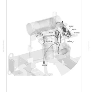 May include: Diagram of electrical systems, harnesses, and connectors. The image shows a detailed technical illustration of various components labeled with codes like X-SCR2, X-DSR, X-CTS, and X-NOXO. The diagram includes text and a table.