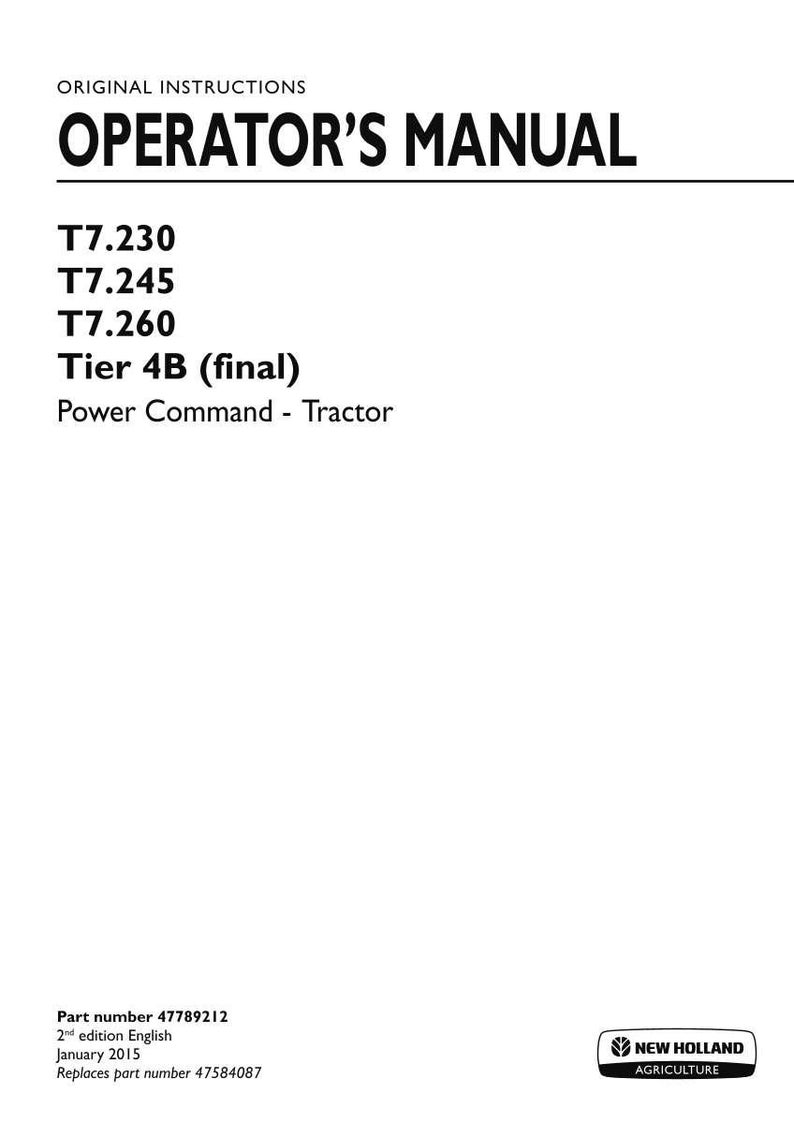 New Holland T7.230, T7.245, T7.260 Tier 4B (final) Power Command Tractor Operator Owners Operation Manual | Instant Pdf Download image 3