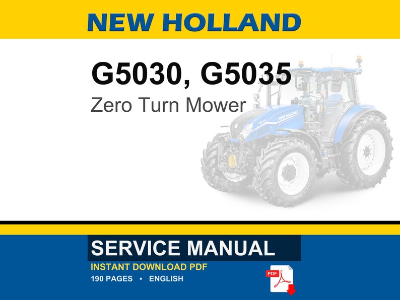 New Holland G5030, G5035 Zero Turn Mower Service Repair Workshop Manual | Instant PDF Download image 1