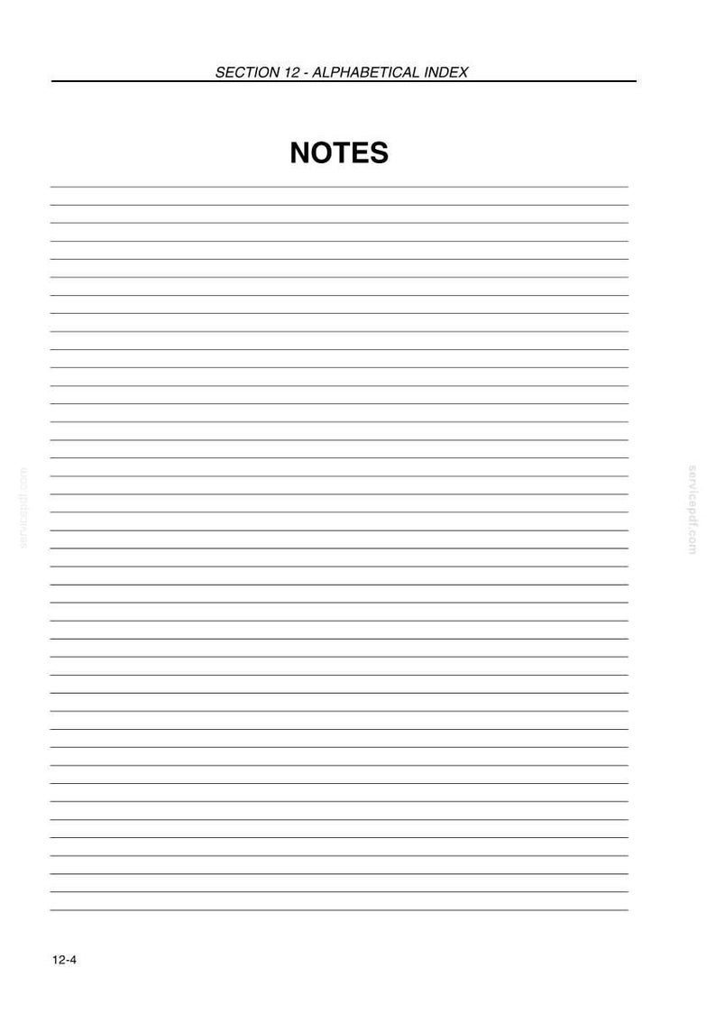 K&ouml;nnte beinhalten: Eine wei&szlig;e Seite mit horizontalen Linien zum Notieren. Der Text "NOTIZEN" steht in Fettdruck. Oben steht "ABSCHNITT 12 - ALPHABETISCHER INDEX". Die Seite stammt aus einem Handbuch oder Notizbuch.
