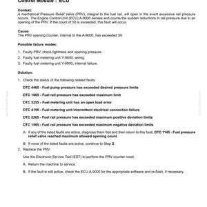 May include: A document detailing electrical system fault codes, including DTC 1145, with troubleshooting steps. The text explains the context, cause, and possible failure modes related to fuel pressure relief valve issues.