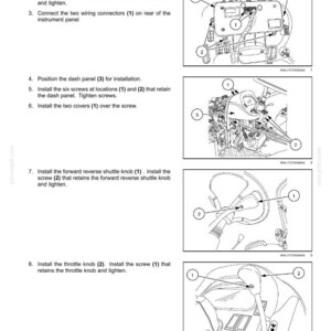 May include: Diagram of instrument cluster installation steps, including positioning the panel, installing screws, and connecting wiring. The image shows detailed illustrations with numbered components and text instructions for each step.