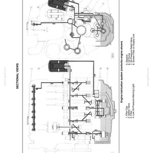 May include: A technical diagram titled SECTION 10 - ENGINE - CHAPTER 3 showing sectional views of an engine lubrication system. The black and white line drawing includes numbered components such as a filler cap, safety valve, filter, and oil pump.