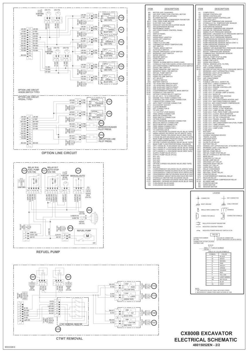 Pode incluir: Esquema el&eacute;trico para uma escavadeira CX800B. O diagrama &eacute; uma ilustra&ccedil;&atilde;o detalhada do sistema el&eacute;trico da m&aacute;quina, incluindo circuitos, rel&eacute;s e componentes. R&oacute;tulos de texto e s&iacute;mbolos s&atilde;o usados.