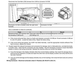 May include: Diagram of electrical system fault codes, including wiring tests and connector details. Includes a table for continuity checks and instructions for troubleshooting. Text includes "Electrical systems - FAULT CODES" and "Wiring harnesses".