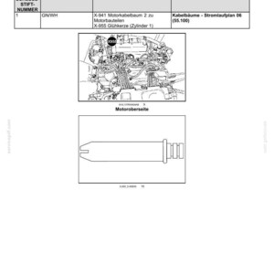 May include: A technical document page titled Elektrische Anlagen - Kabelb&auml;ume und Steckverbinder, featuring a table for Steckverbinder X-955 - Gl&uuml;hkerze (Zylinder 1), a line drawing of an engine, and a schematic diagram of a cylindrical connector.