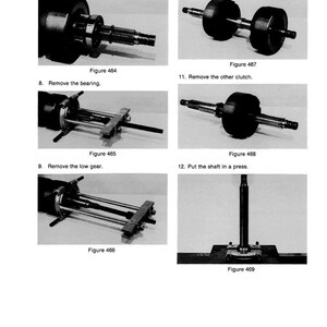 May include: A technical diagram with multiple illustrations detailing mechanical disassembly steps. The images show various components, including gears, bearings, and shafts, with accompanying text labels such as "Remove the spacer" and "Remove the bearing."