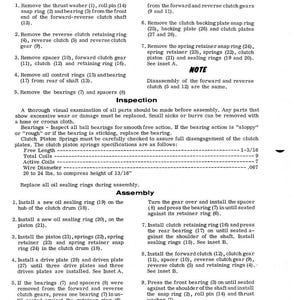 May include: Diagram of a forward-reverse shaft assembly with disassembly and assembly instructions. Includes a list of parts, specifications, and detailed steps for maintenance and repair.