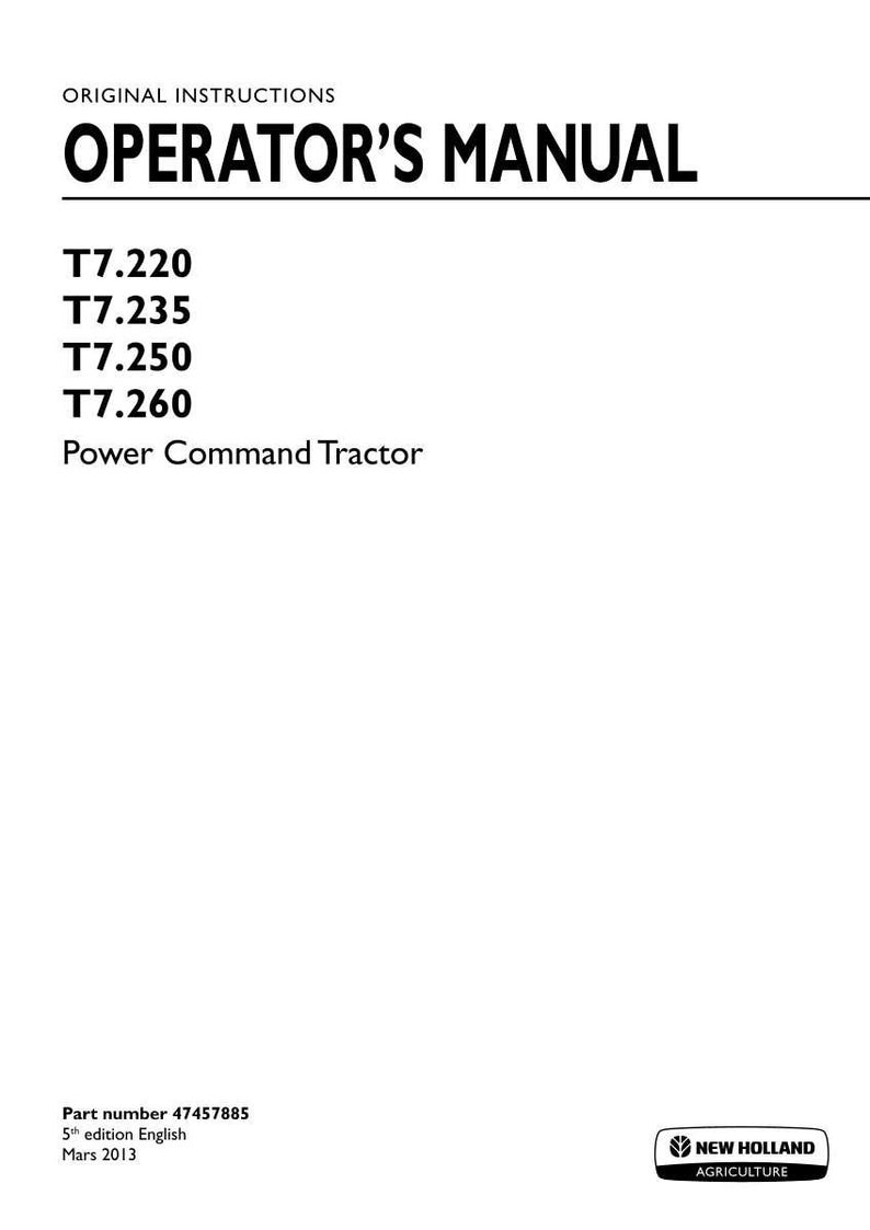 New Holland T7.220, T7.235, T7.250, T7.260 Power Command Tractor Operator Owners Operation Manual | Instant Pdf Download image 3