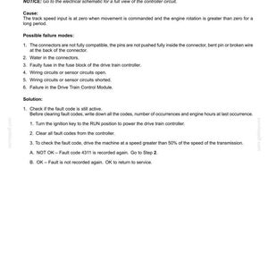 May include: A document titled "Electrical systems - FAULT CODES" with troubleshooting steps for fault code 4311, a left speed sensor out of range. Includes causes, possible failure modes, and a solution with numbered steps.