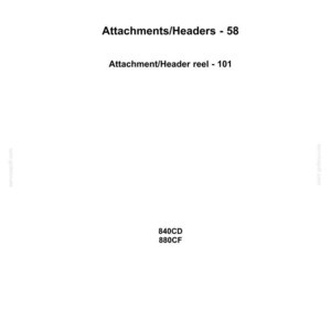 May include: A document with the New Holland Agriculture logo, listing "Attachments/Headers - 58" and "Attachment/Header reel - 101." Includes codes 840CD and 880CF, and a date and version number.