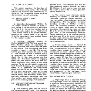 May include: A technical manual page titled "Section 2. DESCRIPTION AND OPERATION" with detailed text and diagrams about transmission components, including torque converters and clutches. The page is from 1979.