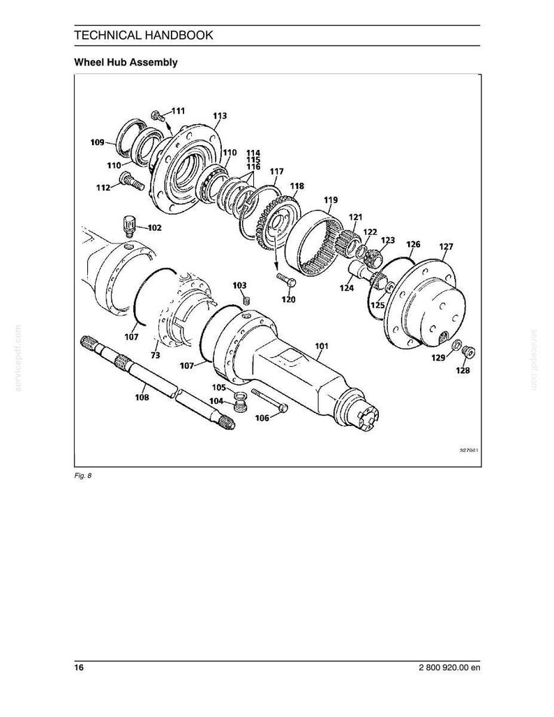 May include: An exploded diagram of a wheel hub assembly, with various components labeled. The image includes text that reads "TECHNICAL HANDBOOK" and "Wheel Hub Assembly". The diagram is in black and white.