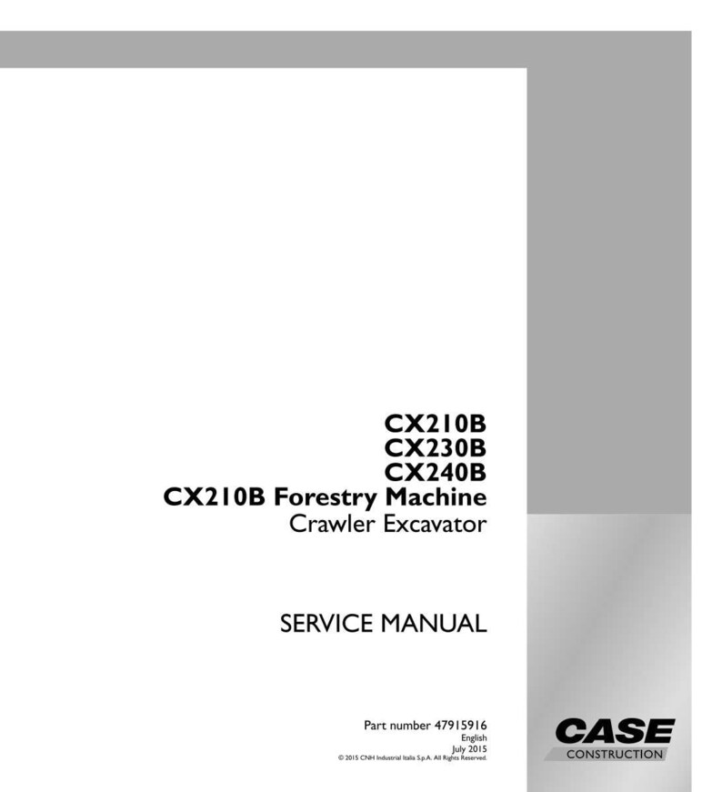 May include: A white service manual with the text "CX210B Forestry Machine Crawler Excavator." The manual also includes the text "SERVICE MANUAL" and the Case Construction logo.