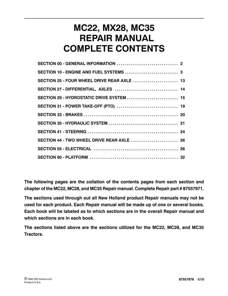 New Holland Mc22, MX28, MC35 Tractor Service Repair Workshop Manual | Instant PDF Download image 3