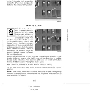 May include: Operating instructions page with text about rotating beacon and ride control features. Includes diagrams of control panels with labeled buttons and switches. Text includes instructions for use and safety notes.