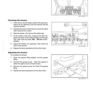May include: Page from a maintenance manual with diagrams and instructions. Text includes steps for checking and adjusting track tension, with measurements in inches. The page is titled "6 - MAINTENANCE".