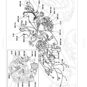 May include: Diagram of electrical systems, harnesses, and connectors. The image shows a detailed schematic with numerous wires, connectors, and labeled components. Text includes "Electrical systems - Harnesses and connectors" and a list of circuits.