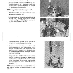 Puede incluir: Diagrama t&eacute;cnico con instrucciones para medir y ajustar un conjunto de eje. La imagen incluye pasos detallados, diagramas y etiquetas como "Adapter Plate" y "Scale". El texto tambi&eacute;n incluye la fecha "Issued, January, 1996".