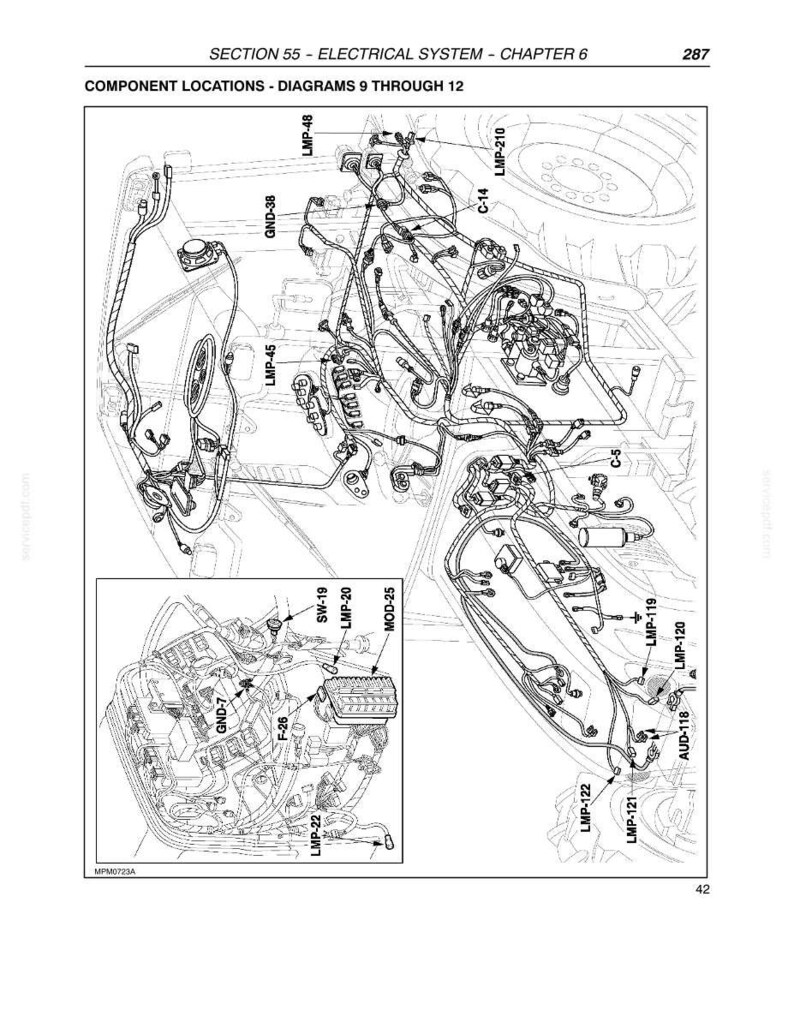 May include: Diagram of an electrical system, featuring wiring harnesses, connectors, and component labels. The diagram includes labels such as "LMP-48", "GND-38", and "C-14", and is labeled "Section 55 - Electrical System - Chapter 6".
